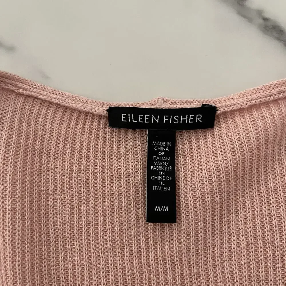 Eileen Fisher Long Organic Linen & Cotton Cardigan Pink Sz M minimalist Coastal - Picture 3 of 11